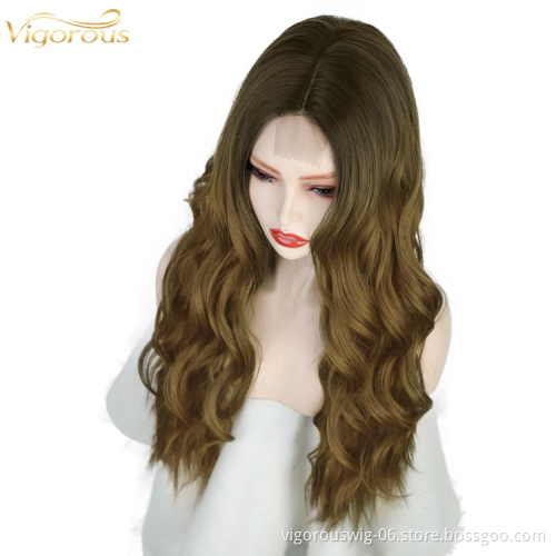 Vigorous 26inch Long Curly Synthetic Lace Front Wig Body Wave Hair Ombre Colorful Cosplay Synthetic Hair Wigs for Women